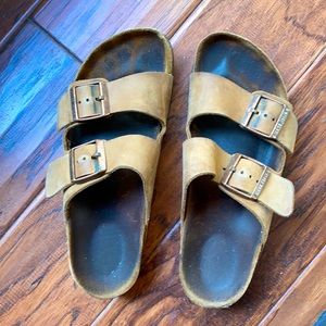 Tan two strap Birkenstock